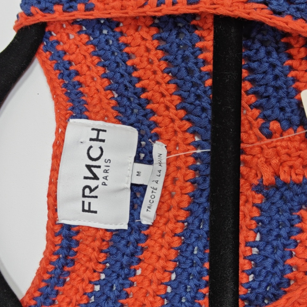 FRNCH NWT Cybille Sleeveless Crochet Jacket Vibrant Orange and Blue Knit Medium - Picture 2 of 16